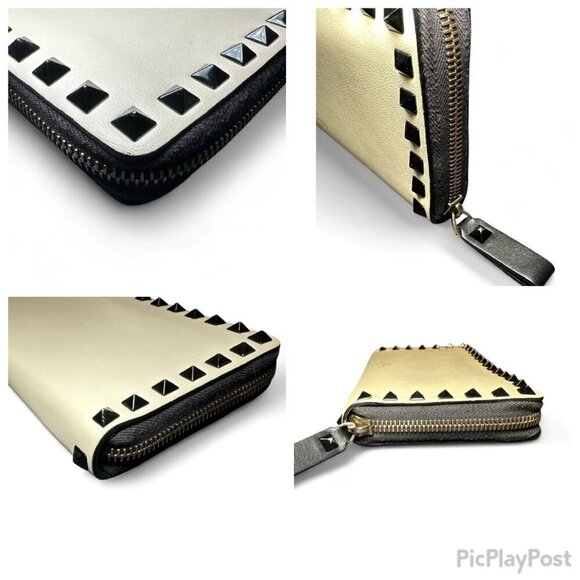 Valentino Garavani White/Ivory Rockstud Continental Wallet w Black Studs - Picture 6 of 16